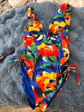 Ralph Lauren Bold Blue Floral One-Piece Swimsuit